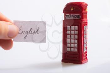 Notepaper with English wording near the British telephone booth