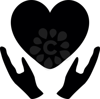 Heart in care hand black color simple style
