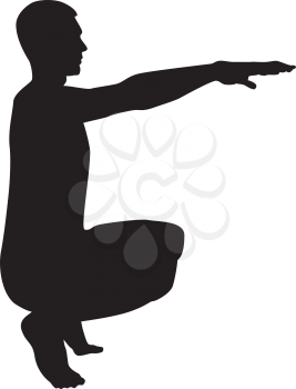 Crouching Man doing exercises crouches squat Sport action male Workout silhouette side view icon black color vector illustration flat style simple image