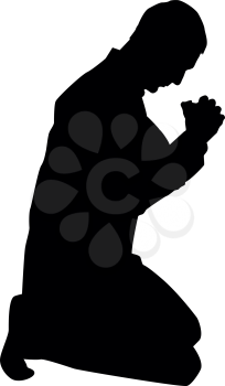 Man pray on his knees silhouette icon black color vector illustration flat style simple image