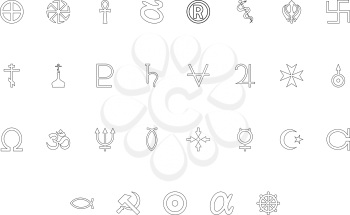 Religious and international symbol black color set outline style vector illustration