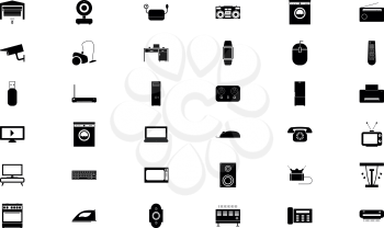 Consumer electronics black color set solid style vector illustration
