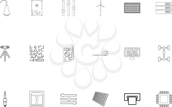 Industrial electronics black color set outline style vector illustration