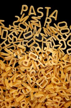 Spelling of the word pasta written with childrens soup letters.
