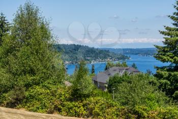 A view of Lake Washington from a hill in Renton, Washington.