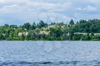 A view of homes along Lake Washington in Renton, Washington.