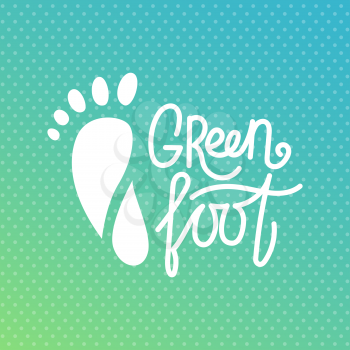 Green foot. Health Center logo, orthopedic eco salon. Sign bare foot. Silhouette footprint. Vector illustration.
