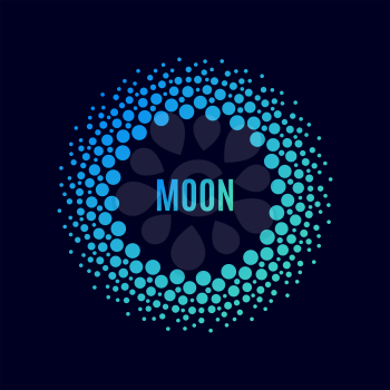 Vector poster Luna. Halftone dots circle with a gradient. Techno frame symbol of the universe, the planets of the solar system. Trendy moon flyer