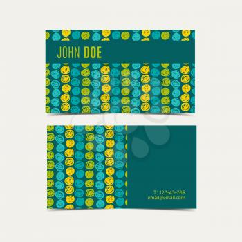 Business card vector background.  Trend green flash color. Hand drawn style.