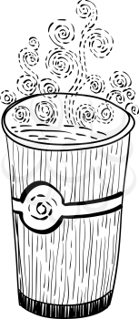 a glass of tea, curling steam drawn sketch vector