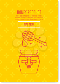 Sunny Banner honey product. Juicy colors, linear icons with bees, honeycombs, apiculture devices, for advertising apitherapy products, beekeeping, cosmetic preparations, creams, soaps medicines