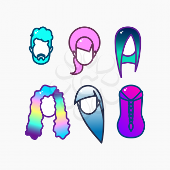 Dyed hair  icon set.  Beauty Fashion head for  hairdressers, hair salons, hair salons, spas, hair dyes, beauty studios