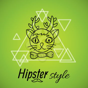 cat with horns painted line on a background of triangles labeled hipster style