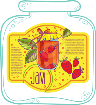 Sweet and healthy homemade strawberry jam paper label  vector illustration