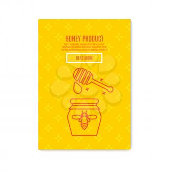 Sunny Banner honey product. Juicy colors, linear icons with bees, honeycombs, apiculture devices, for advertising apitherapy products, beekeeping, cosmetic preparations, creams, soaps medicines