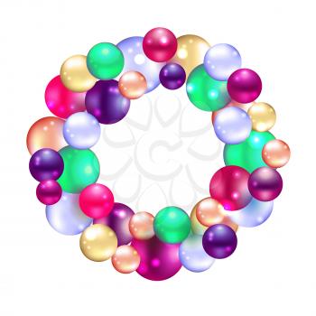 Christmas wreath with baubles, lights and stars on a white background. Vector illustration.