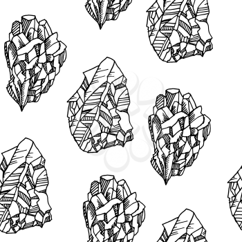 Seamless black and white vector pattern with crystals