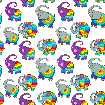 Seamless pattern of cute cartoon elephant style doodle