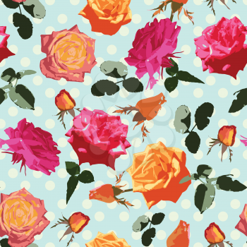 Victorian Roses On The Pastel Blue. Dusty Colors English Roses Seamless Pattern. Beautiful Fabric With Stylized Flower Vintage Background. Baroque Bouquet Wallpaper Vector Victorian Style Illustration