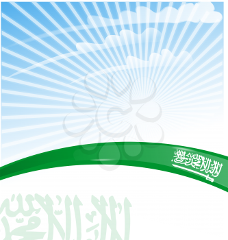 Saudi Arabia ribbon flag on sky background 