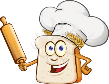 bread chef with rollin pin cartoon isolated on white background