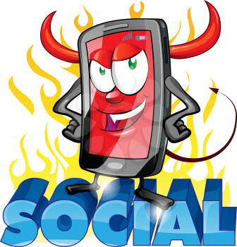 evil fun mobile cartoon on flame background
