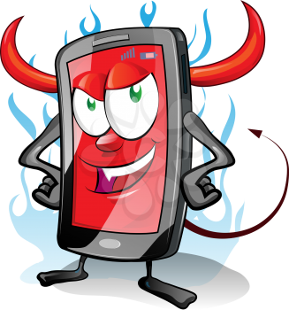 evil fun mobile cartoon on flame background