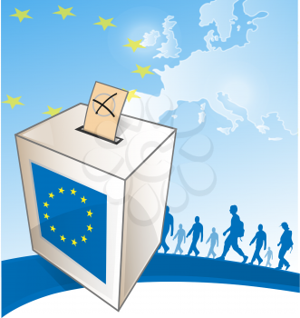 illustration of a ballot box in front of the European Map.vrctor illustration