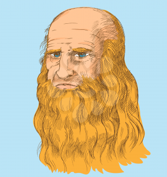 Leonardo da Vinci Self-Portrait,  pop art syle. vector illustration