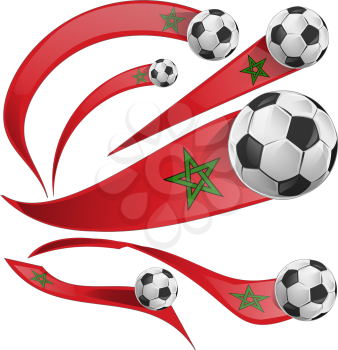 marocco flag set with soccer ball isolaetd on white