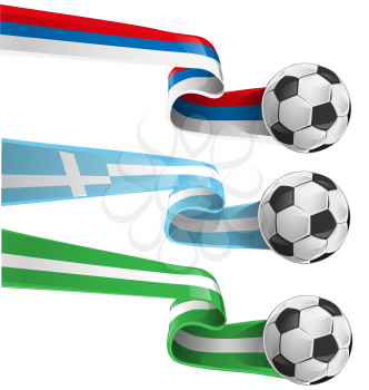 nigeria , greek and russian flag with soccer ball