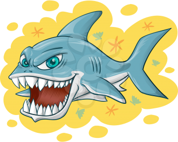 shark cartoon on yellow background . vector illustration
