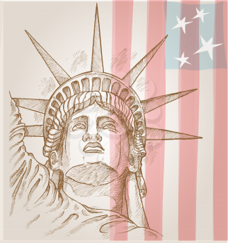 statue of liberty face with flag