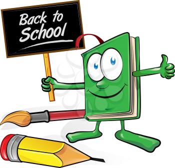 book cartoon with signboard back to school  