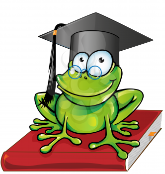 Wise frog  cartoon on book