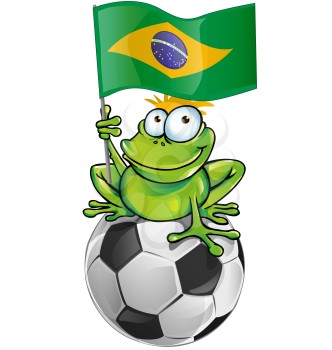 frog cartoon with soccer ball and brazilian flag    