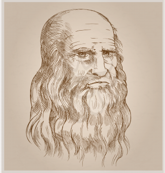 Hand drawn vector portrait on paper background.Leonardo Da Vinci
