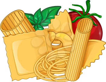 the real italian Pasta food with basil and tomato. vector illustration