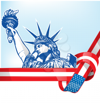 USA flag with statue of liberty.clip art illustration