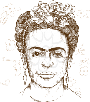 hand drawn portrait of frida kahloi. illustration