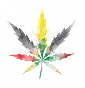 jamaican watercolor Marijuana leaf  isolated on white background