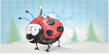cute Lady bug  chistmas banner background . illustration