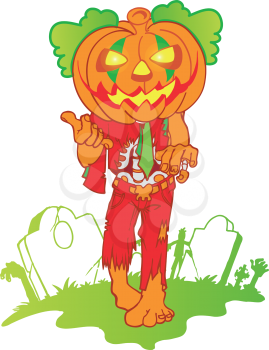 pumpkin zombie mascot cartoon isolated on white background