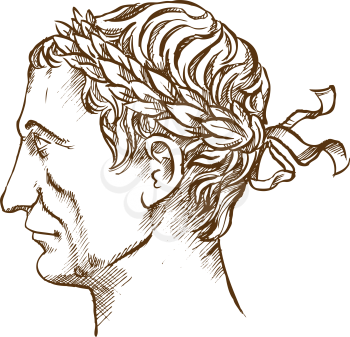 Julius Caesar,  Roman politician and general vintage line drawing 