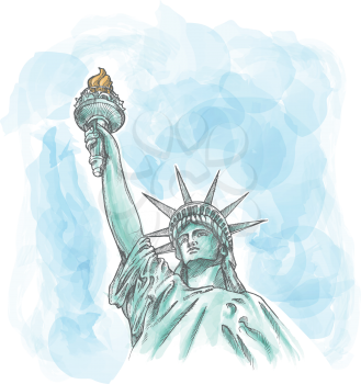 the statue of liberty on watercolor sky
