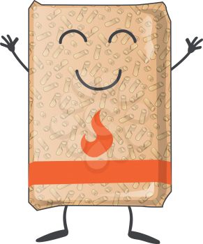 bag of wood pellets mascot cartoon. isoalated on white