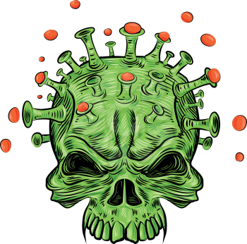 Skull face mutant with coronavirus covid-19. isolated on white background