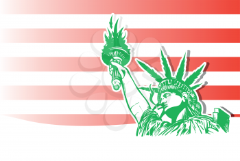 Statue of Liberty marijuana leafs with Usa flag. vector illustration