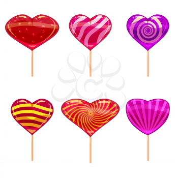 Set of colorful heart-shaped lollipops - red, yellow, green. Good for Valentine day design.