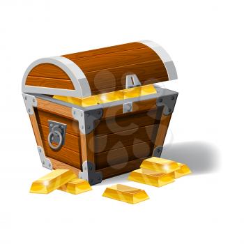 Old pirate chest full of gold bars, vector, cartoon style, illustration, isolated